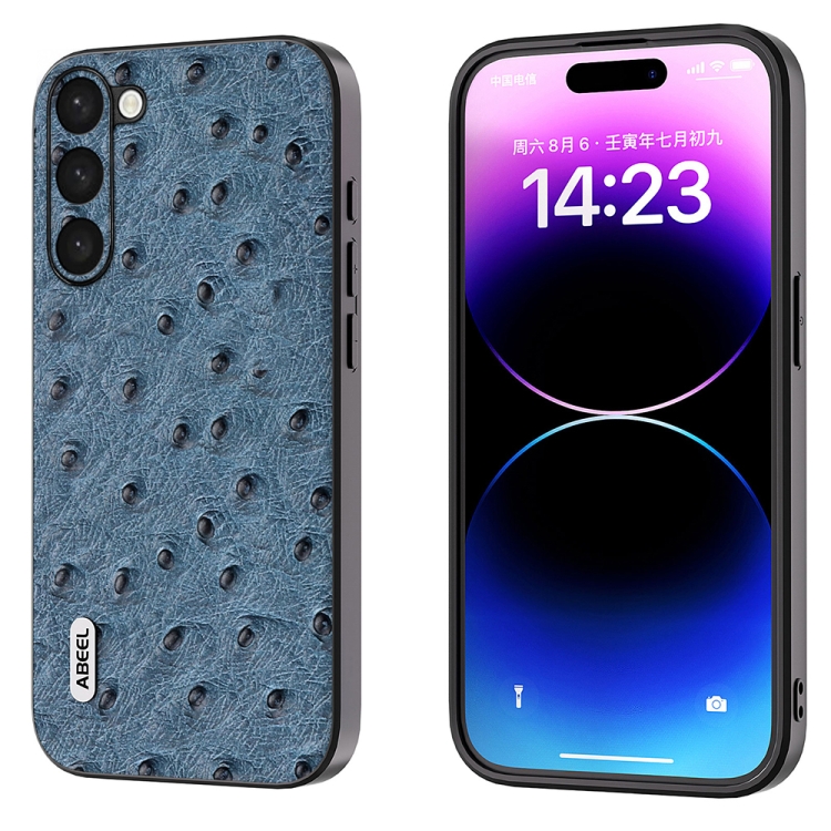 

For Samsung Galaxy S23+ 5G ABEEL Genuine Leather Ostrich Texture Phone Case(Blue)