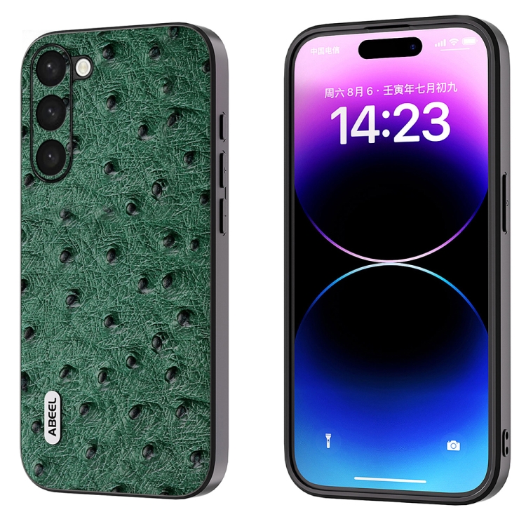

For Samsung Galaxy S23 5G ABEEL Genuine Leather Ostrich Texture Phone Case(Green)