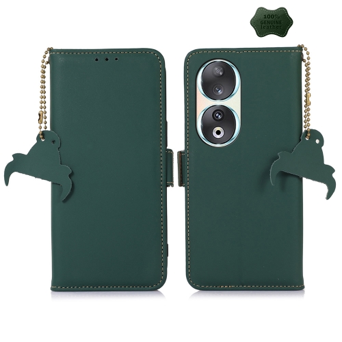 

For Honor 90 5G Genuine Leather Magnetic RFID Leather Phone Case(Green)