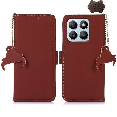 

For Honor X8b Genuine Leather Magnetic RFID Leather Phone Case(Coffee)
