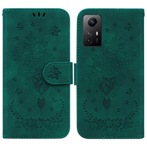 

For Xiaomi Redmi Note 12S Butterfly Rose Embossed Leather Phone Case(Green)