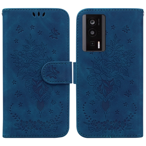 

For Xiaomi Poco F5 Pro / Redmi K60 Butterfly Rose Embossed Leather Phone Case(Blue)