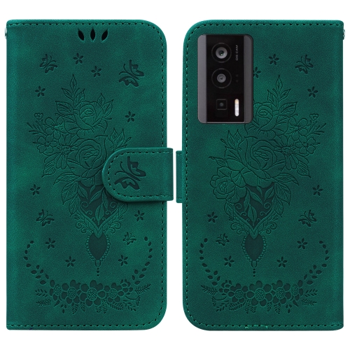 

For Xiaomi Poco F5 Pro / Redmi K60 Butterfly Rose Embossed Leather Phone Case(Green)