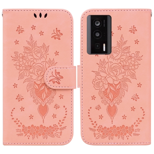 

For Xiaomi Poco F5 Pro / Redmi K60 Butterfly Rose Embossed Leather Phone Case(Pink)