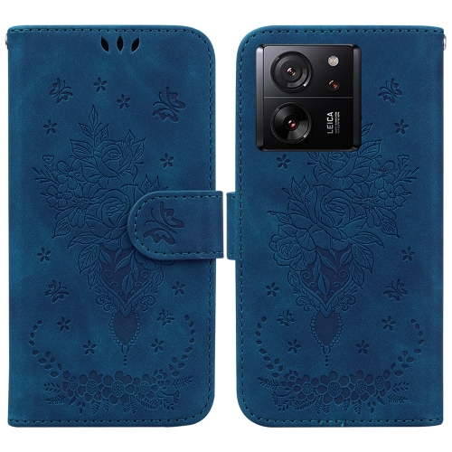 

For Xiaomi 13T / 13T Pro / Redmi K60 Ultra Butterfly Rose Embossed Leather Phone Case(Blue)