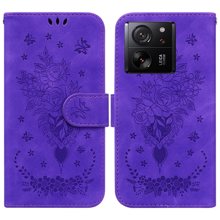 

For Xiaomi 13T / 13T Pro / Redmi K60 Ultra Butterfly Rose Embossed Leather Phone Case(Purple)