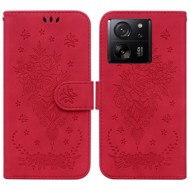 

For Xiaomi 13T / 13T Pro / Redmi K60 Ultra Butterfly Rose Embossed Leather Phone Case(Red)