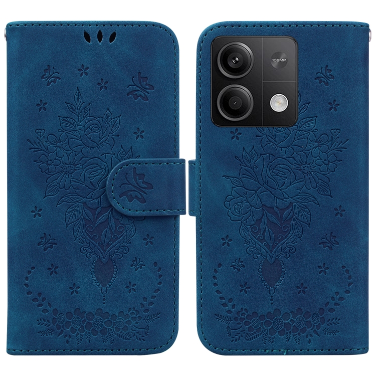 

For Xiaomi Redmi Note 13 5G Butterfly Rose Embossed Leather Phone Case(Blue)