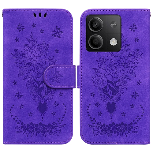 

For Xiaomi Redmi Note 13 5G Butterfly Rose Embossed Leather Phone Case(Purple)