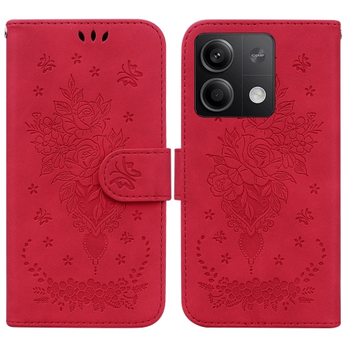 

For Xiaomi Redmi Note 13 5G Butterfly Rose Embossed Leather Phone Case(Red)