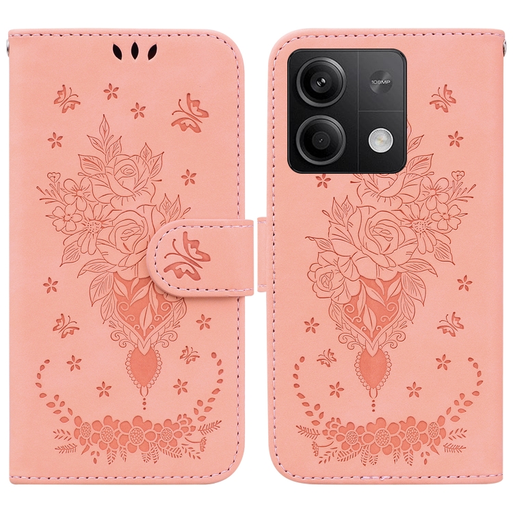 

For Xiaomi Redmi Note 13 5G Butterfly Rose Embossed Leather Phone Case(Pink)