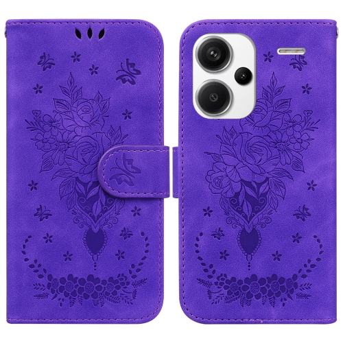 

For Xiaomi Redmi Note 13 Pro+ 5G Butterfly Rose Embossed Leather Phone Case(Purple)