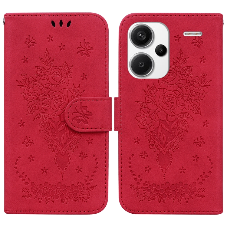 

For Xiaomi Redmi Note 13 Pro+ 5G Butterfly Rose Embossed Leather Phone Case(Red)