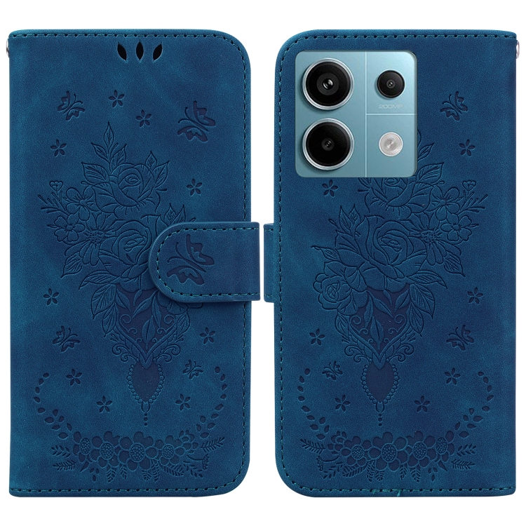 

For Xiaomi Redmi Note 13 Pro 5G Butterfly Rose Embossed Leather Phone Case(Blue)
