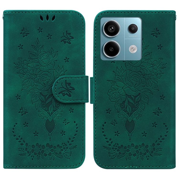 

For Xiaomi Redmi Note 13 Pro 5G Butterfly Rose Embossed Leather Phone Case(Green)