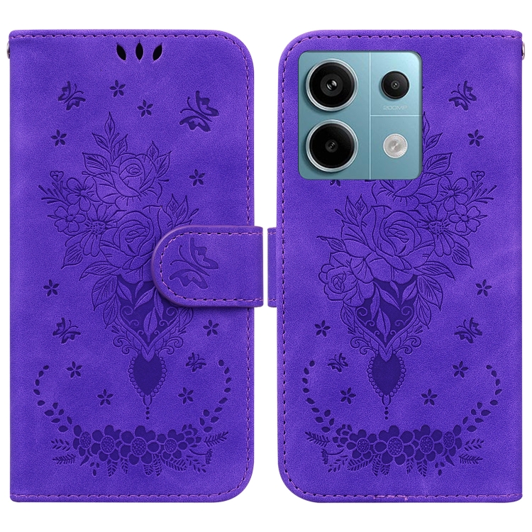 

For Xiaomi Redmi Note 13 Pro 5G Butterfly Rose Embossed Leather Phone Case(Purple)