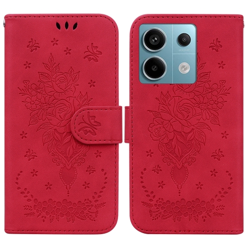 

For Xiaomi Redmi Note 13 Pro 5G Butterfly Rose Embossed Leather Phone Case(Red)