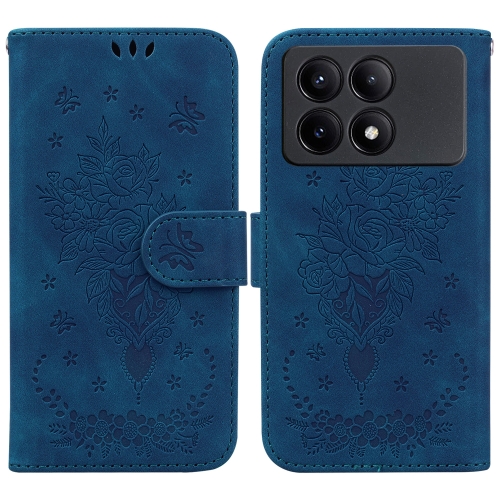 

For Xiaomi Redmi K70E / Poco X6 Pro Butterfly Rose Embossed Leather Phone Case(Blue)