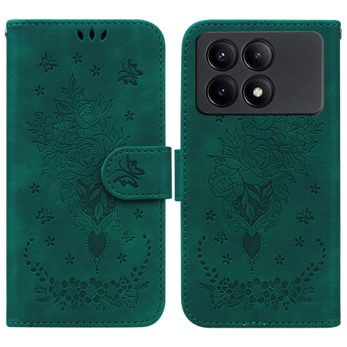 

For Xiaomi Redmi K70E / Poco X6 Pro Butterfly Rose Embossed Leather Phone Case(Green)