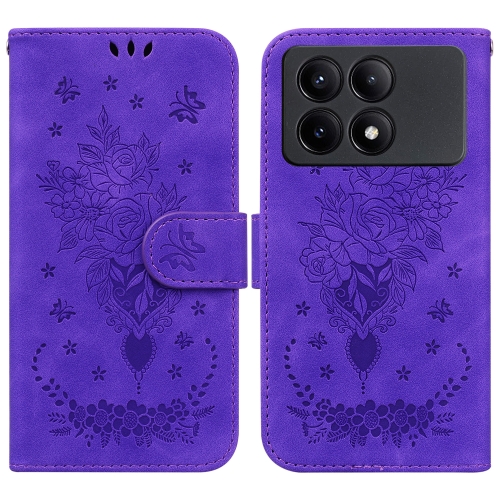 For Xiaomi Redmi K70E / Poco X6 Pro Butterfly Rose Embossed Leather Phone Case(Purple)