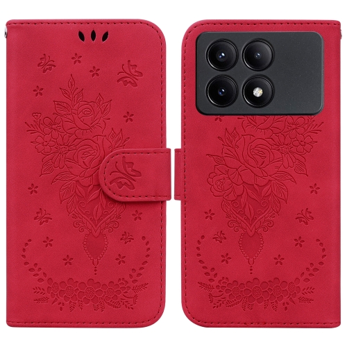 

For Xiaomi Redmi K70E / Poco X6 Pro Butterfly Rose Embossed Leather Phone Case(Red)