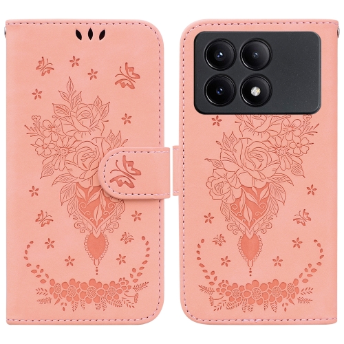 

For Xiaomi Redmi K70E / Poco X6 Pro Butterfly Rose Embossed Leather Phone Case(Pink)