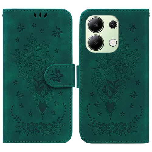 For Xiaomi Redmi Note 13 4G Global Butterfly Rose Embossed Leather Phone Case(Green) for redmi note 12 4g global ethnic embossed adsorption leather phone case yellow