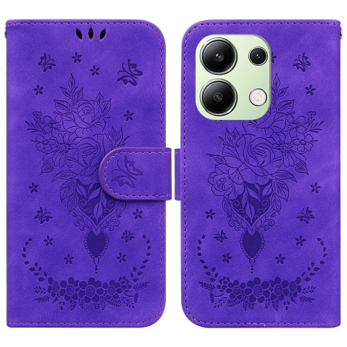 

For Xiaomi Redmi Note 13 4G Global Butterfly Rose Embossed Leather Phone Case(Purple)