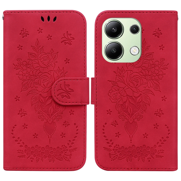 

For Xiaomi Redmi Note 13 4G Global Butterfly Rose Embossed Leather Phone Case(Red)