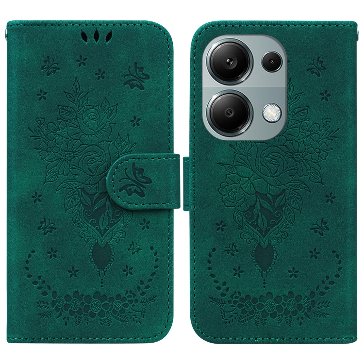 

For Xiaomi Redmi Note 13 Pro 4G Butterfly Rose Embossed Leather Phone Case(Green)