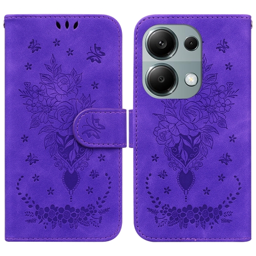 For Xiaomi Redmi Note 13 Pro 4G Butterfly Rose Embossed Leather Phone Case(Purple)