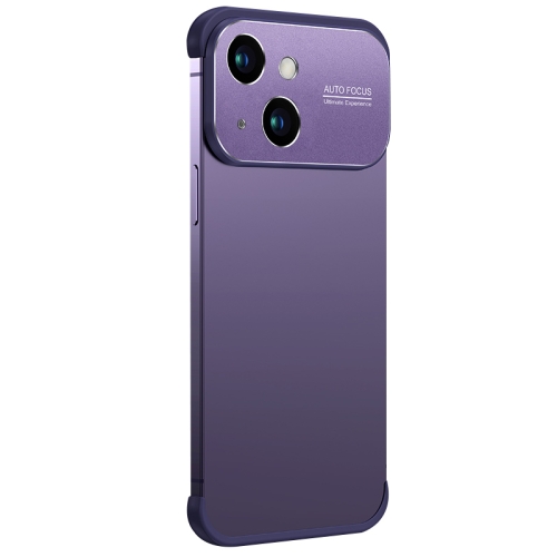 

For iPhone 14 Metal Large Window + TPU Corners Phone Protective Frame(Dark Purple)