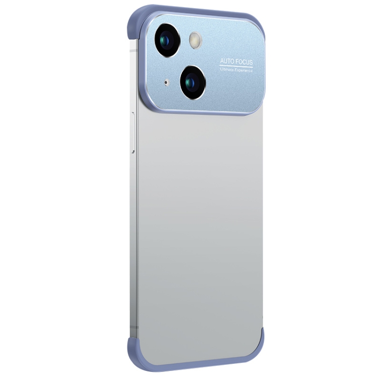 

For iPhone 14 Metal Large Window + TPU Corners Phone Protective Frame(Light Blue)