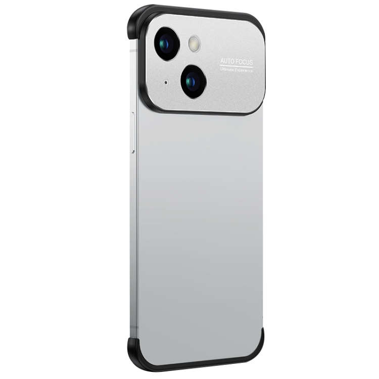 

For iPhone 14 Metal Large Window + TPU Corners Phone Protective Frame(White)