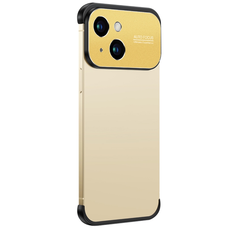 

For iPhone 14 Metal Large Window + TPU Corners Phone Protective Frame(Gold)