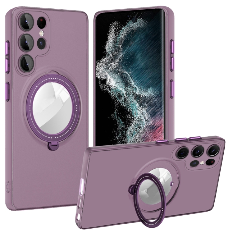 

For Samsung Galaxy S22 Ultra 5G MagSafe Multifunction Holder Phone Case(Dark Purple)