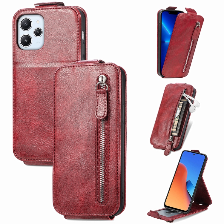 

For Xiaomi Redmi 12 Zipper Wallet Vertical Flip Leather Phone Case(Red)