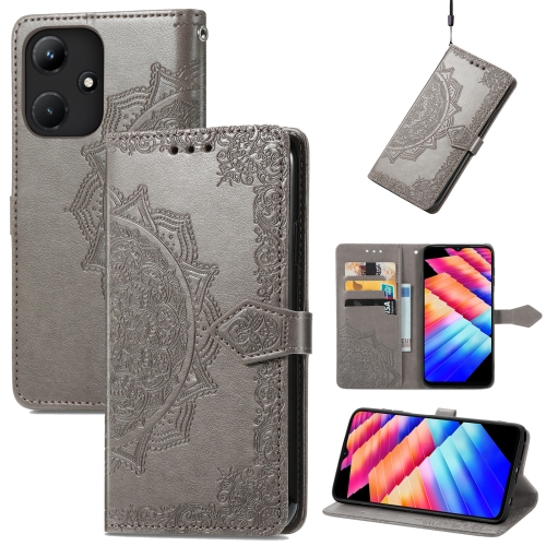 

For Infinix Hot 30i Mandala Flower Embossed Leather Phone Case(Grey)