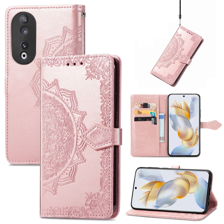 

For Honor 90 5G Mandala Flower Embossed Leather Phone Case(Rose Gold)