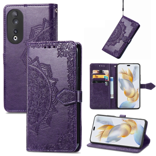 

For Honor 90 Pro 5G Mandala Flower Embossed Leather Phone Case(Purple)