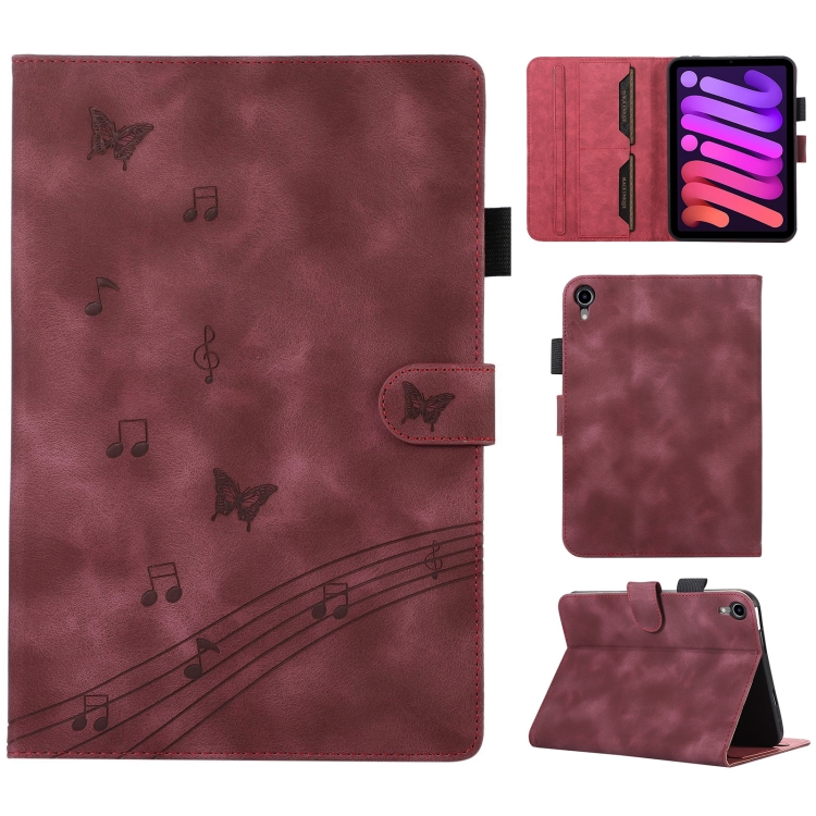 

For iPad mini 6 Staff Music Embossed Smart Leather Tablet Case(Wine Red)