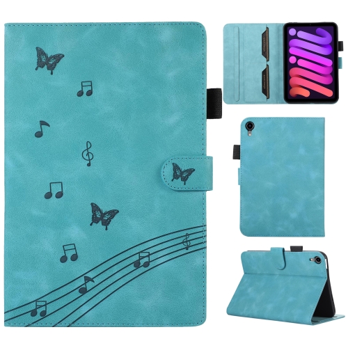 

For iPad mini 6 Staff Music Embossed Smart Leather Tablet Case(Blue)
