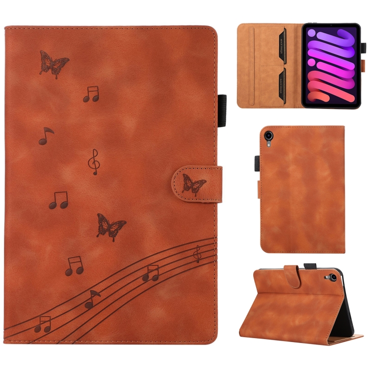 

For iPad mini 6 Staff Music Embossed Smart Leather Tablet Case(Brown)