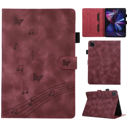 

For iPad Pro 11 2022 / Air 10.9 2022 Staff Music Embossed Smart Leather Tablet Case(Wine Red)