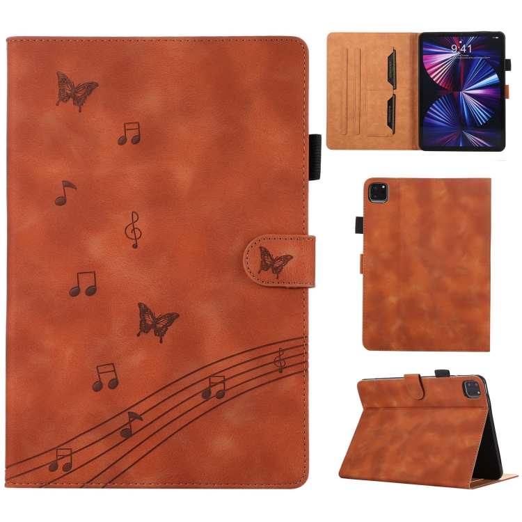 

For iPad Pro 11 2022 / Air 10.9 2022 Staff Music Embossed Smart Leather Tablet Case(Brown)