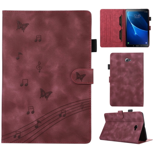 

For Samsung Galaxy Tab A 10.1 T580 Staff Music Embossed Smart Leather Tablet Case(Wine Red)