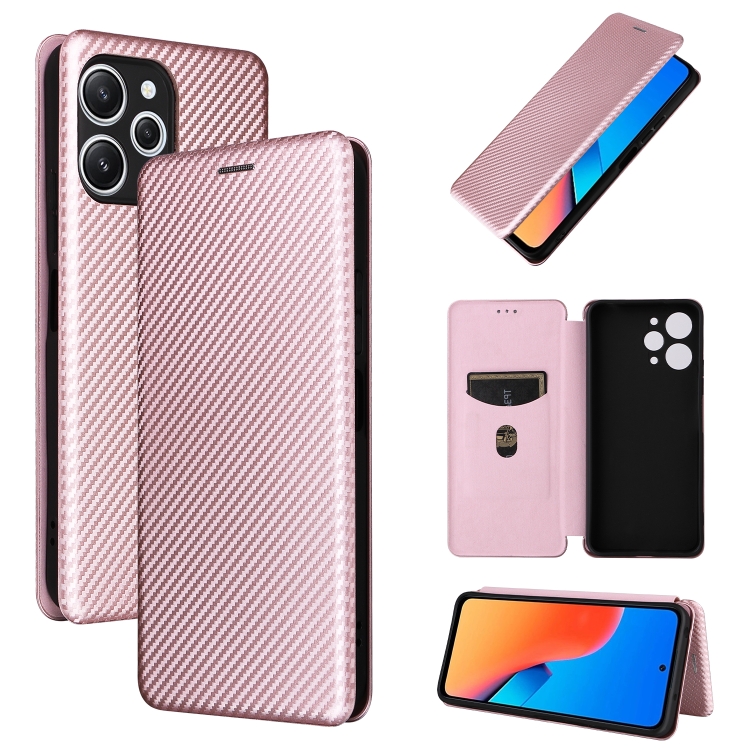 

For Xiaomi Redmi 12 4G Carbon Fiber Texture Flip Leather Phone Case(Pink)