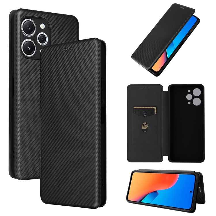 

For Xiaomi Redmi 12 4G Carbon Fiber Texture Flip Leather Phone Case(Black)