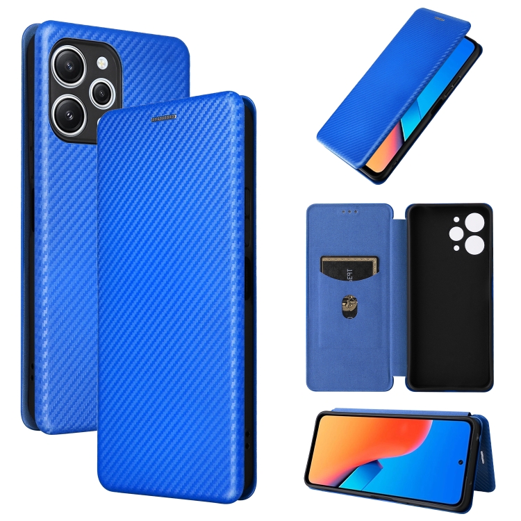 

For Xiaomi Redmi 12 4G Carbon Fiber Texture Flip Leather Phone Case(Blue)