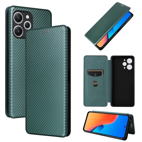 

For Xiaomi Redmi 12 4G Carbon Fiber Texture Flip Leather Phone Case(Green)